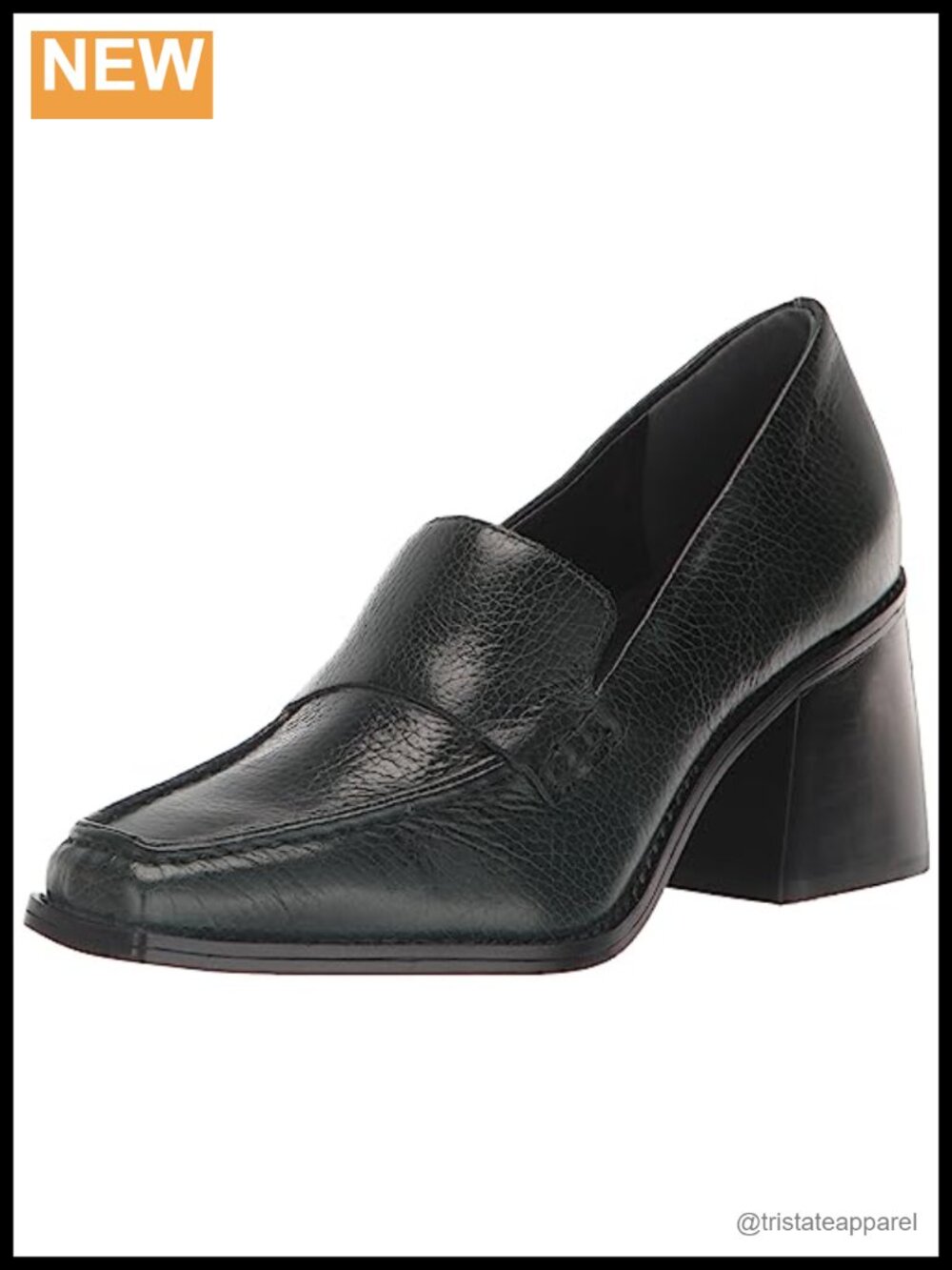 Leather High Heel Loafers Square Toe Slip On Padded Business Casual